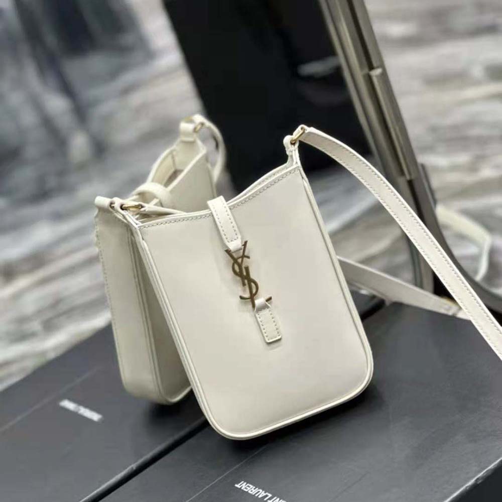 Side angle showing slim silhouette of Saint Laurent YSL Women Le 5 à 7 Mini Vertical