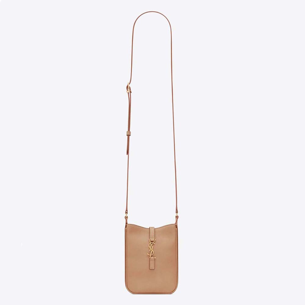 Front view of Saint Laurent YSL Women Le 5 à 7 Mini Vertical in sandy leather