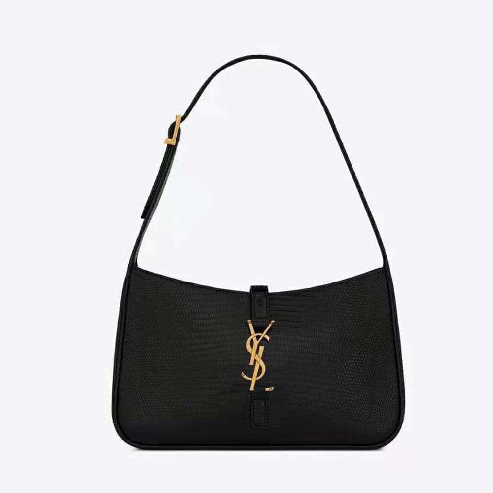 Front view of Saint Laurent YSL Women Le 5 à 7 Mini in Lizard-Black