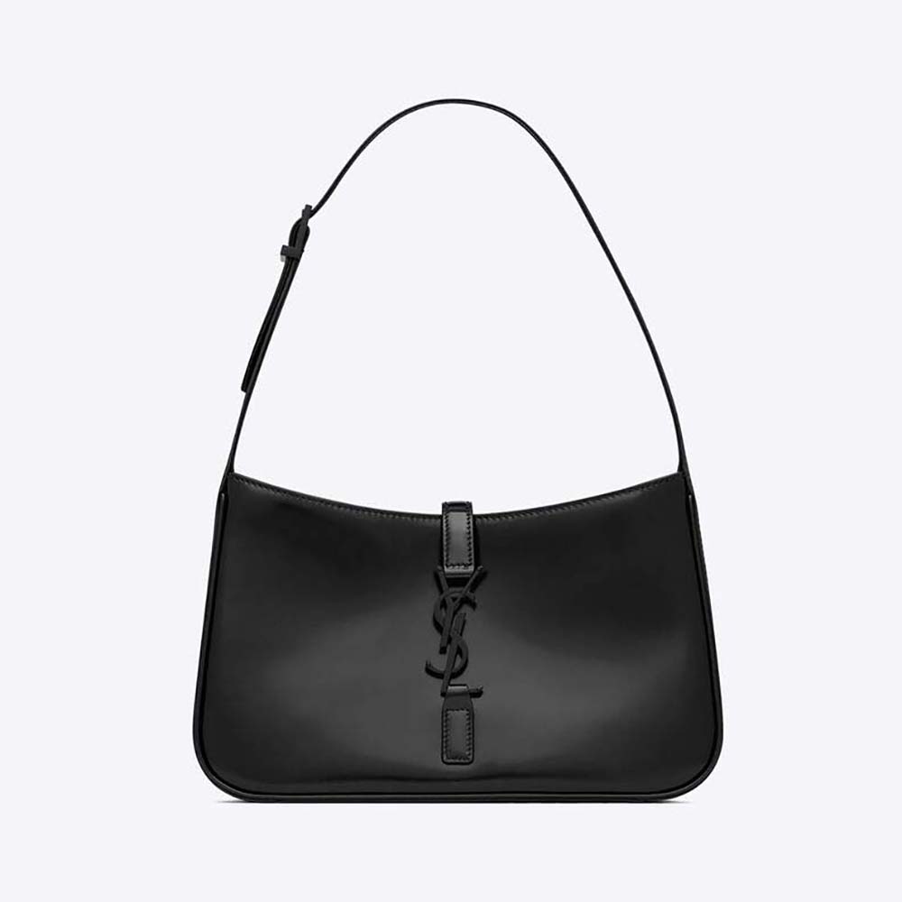 Front view of Saint Laurent YSL Women Le 5 à 7 in Shiny Leather-Black