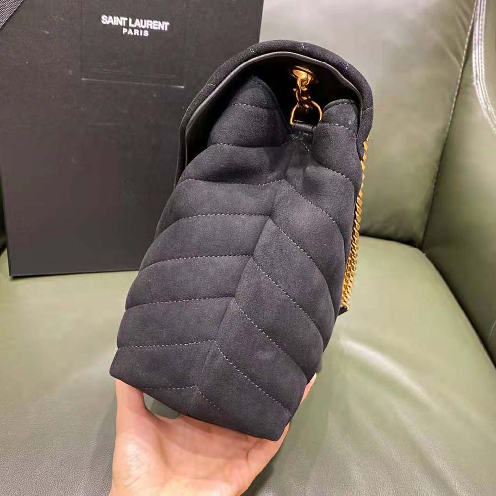 Saint Laurent YSL Women Loulou Medium Chain Bag in “Y”-Quilted Suede-Black - image 4