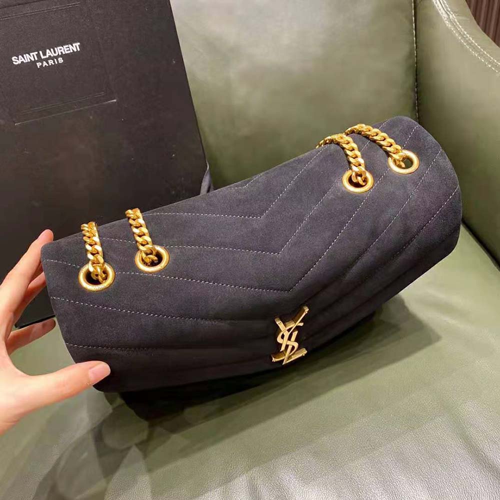 Saint Laurent YSL Women Loulou Medium Chain Bag in “Y”-Quilted Suede-Black - image 6