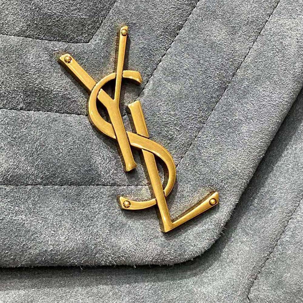 Saint Laurent YSL Women Loulou Medium Chain Bag in “Y”-Quilted Suede-Silver - image 9