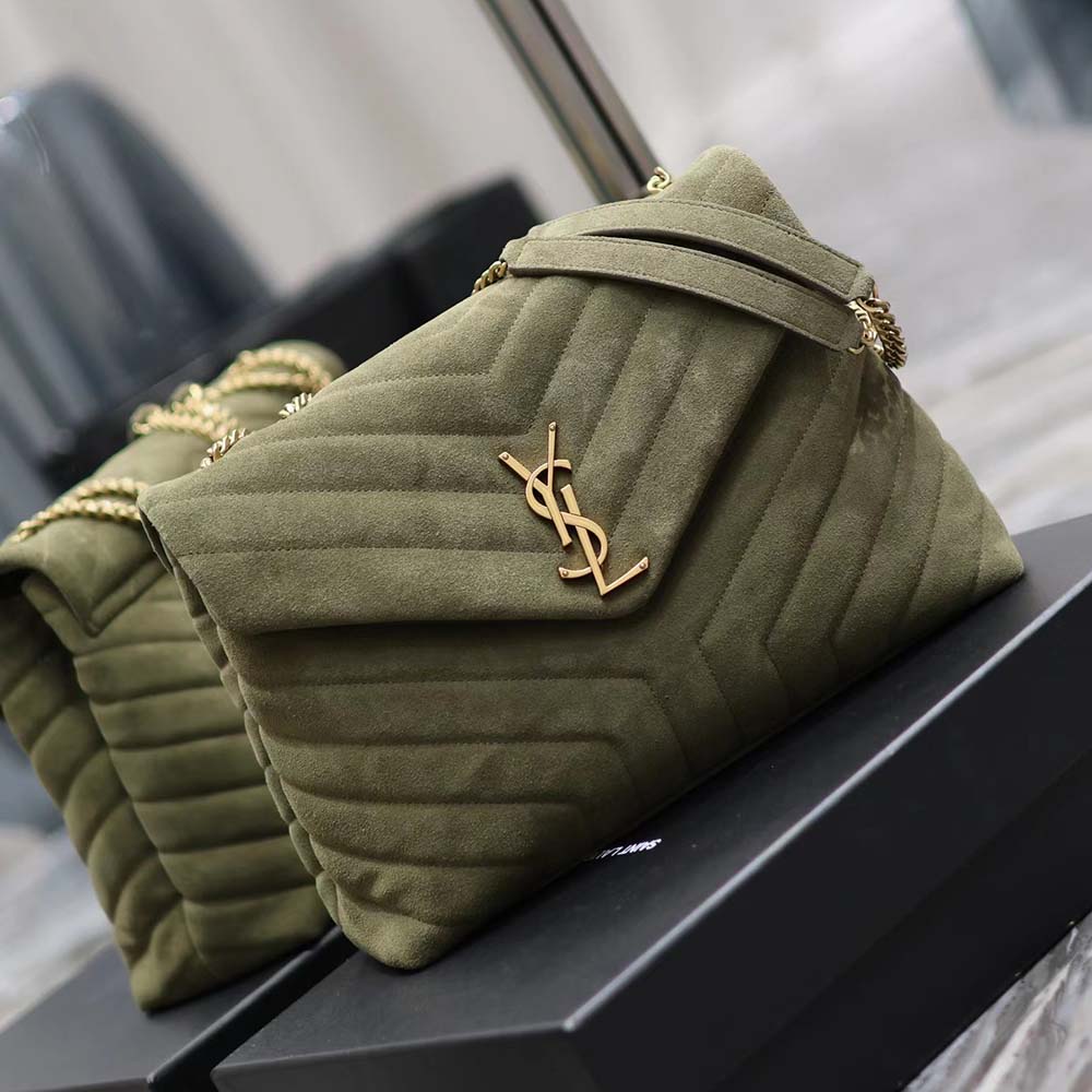 Saint Laurent YSL Women Loulou Medium in Quilted “Y” Suede-Green - image 5