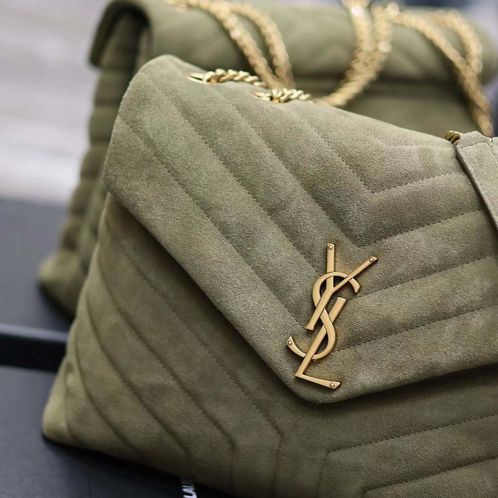 Saint Laurent YSL Women Loulou Medium in Quilted “Y” Suede-Green - image 10