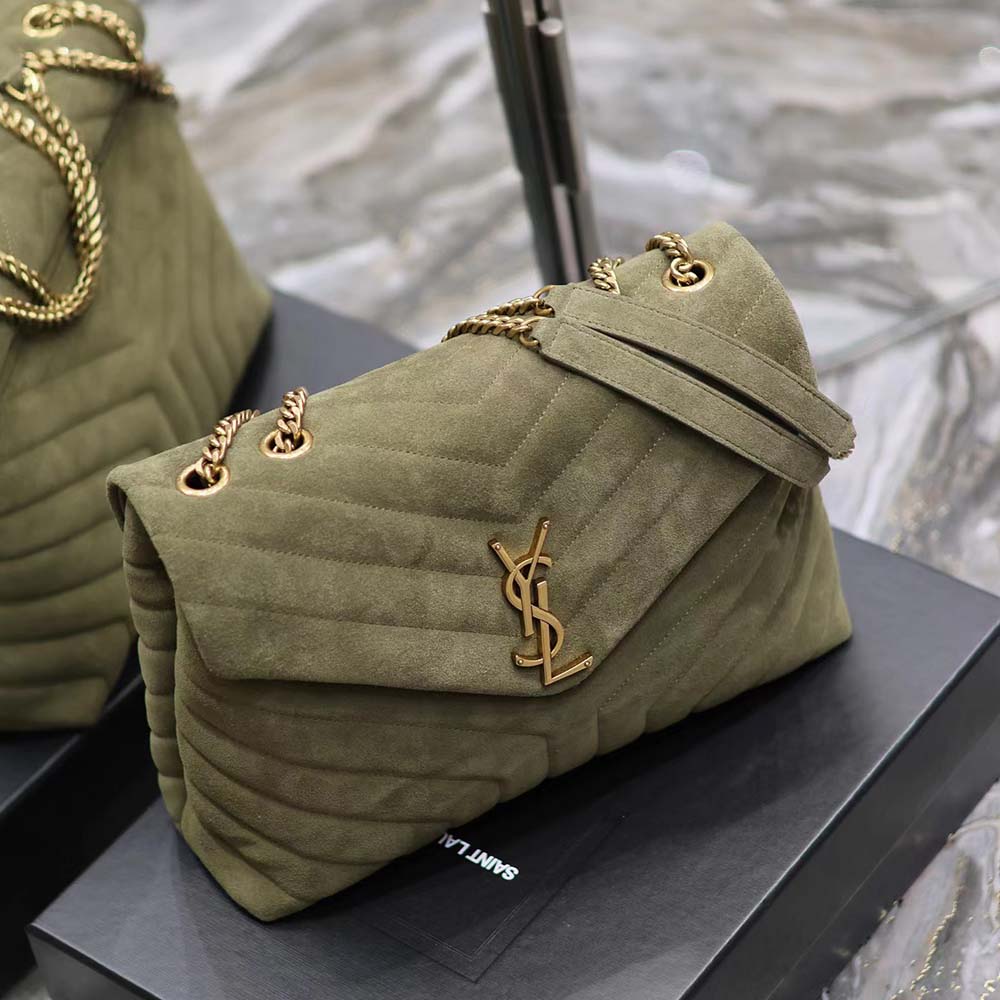 Saint Laurent YSL Women Loulou Medium in Quilted “Y” Suede-Green - image 6