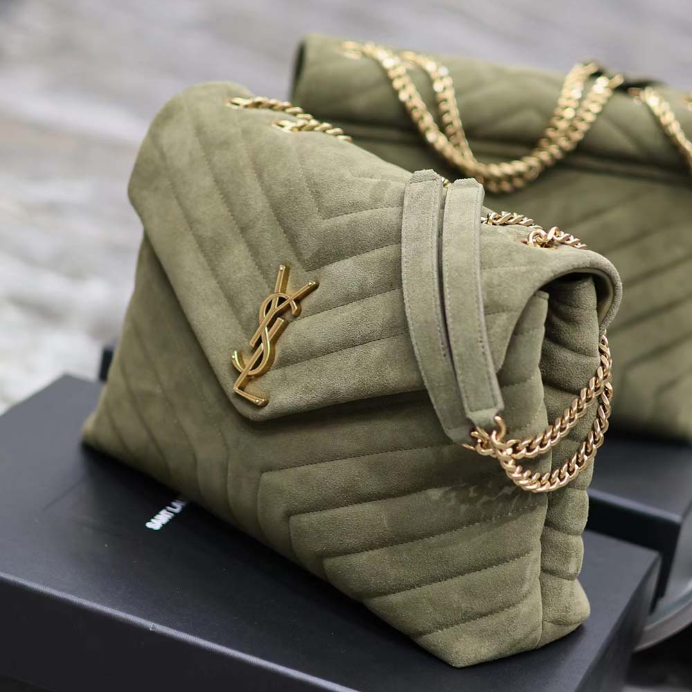 Saint Laurent YSL Women Loulou Medium in Quilted “Y” Suede-Green - image 7