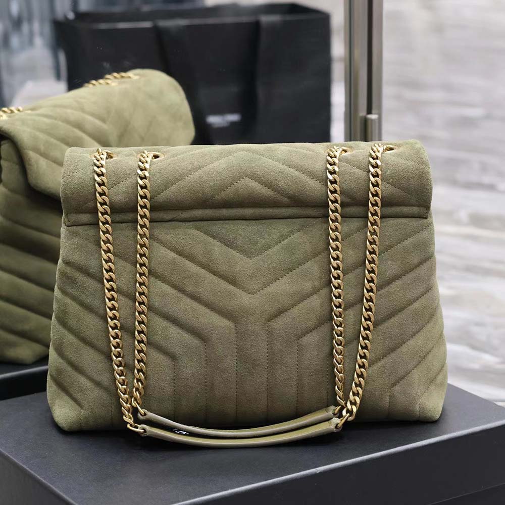 Saint Laurent YSL Women Loulou Medium in Quilted “Y” Suede-Green - image 4