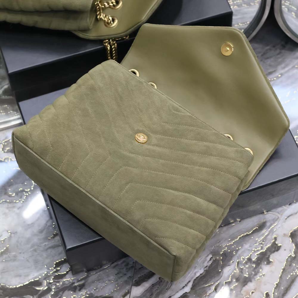 Saint Laurent YSL Women Loulou Medium in Quilted “Y” Suede-Green - image 9