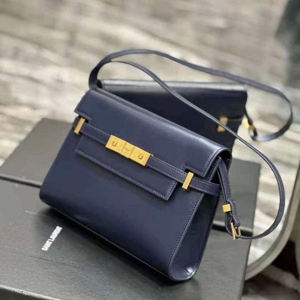 Saint Laurent YSL Women Manhattan Small Shoulder Bag in Box Saint Laurent Leather-Navy - image 4