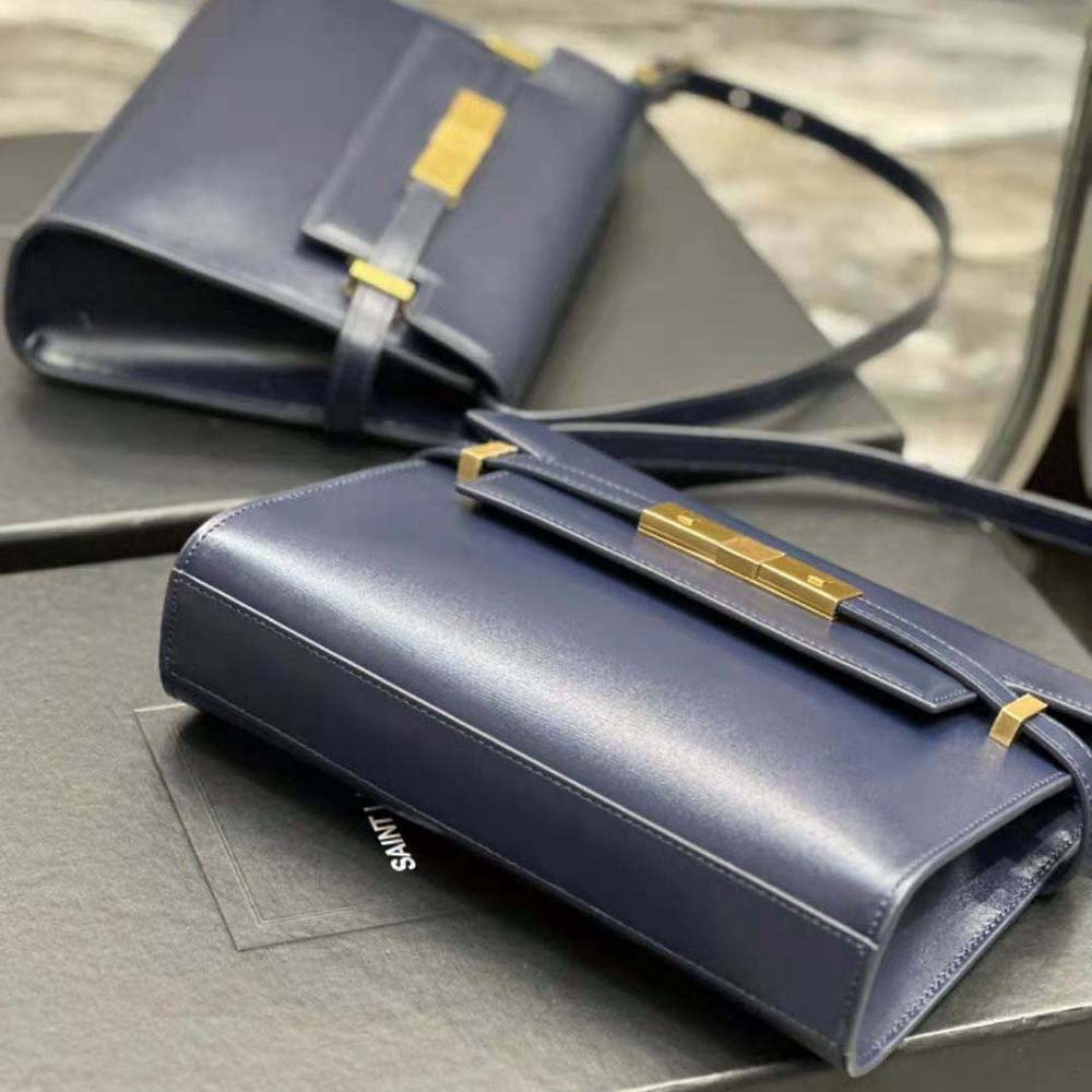 Saint Laurent YSL Women Manhattan Small Shoulder Bag in Box Saint Laurent Leather-Navy - image 8