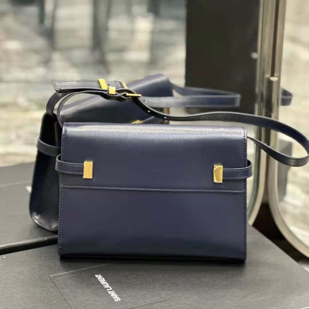 Saint Laurent YSL Women Manhattan Small Shoulder Bag in Box Saint Laurent Leather-Navy - image 6