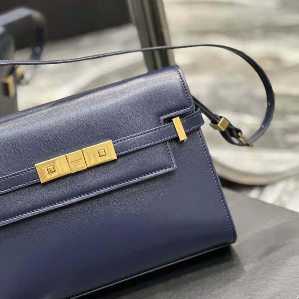 Saint Laurent YSL Women Manhattan Small Shoulder Bag in Box Saint Laurent Leather-Navy - image 9