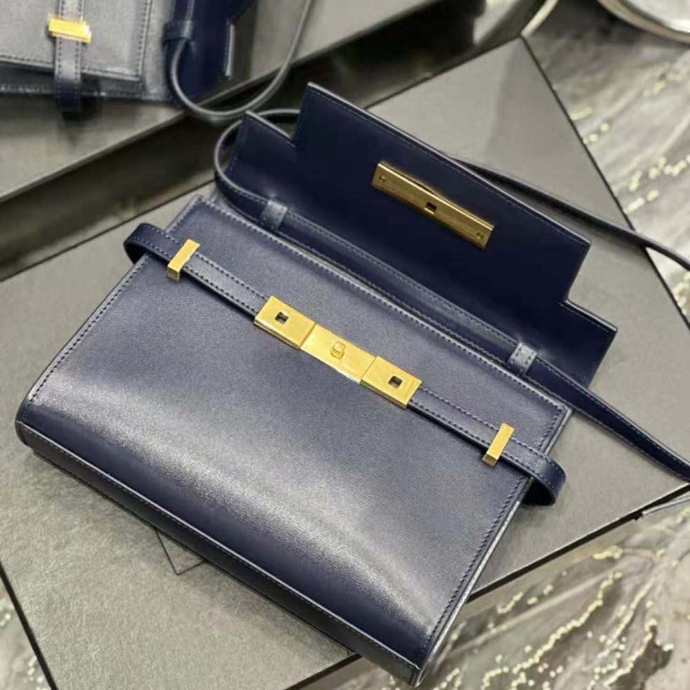 Saint Laurent YSL Women Manhattan Small Shoulder Bag in Box Saint Laurent Leather-Navy - image 5