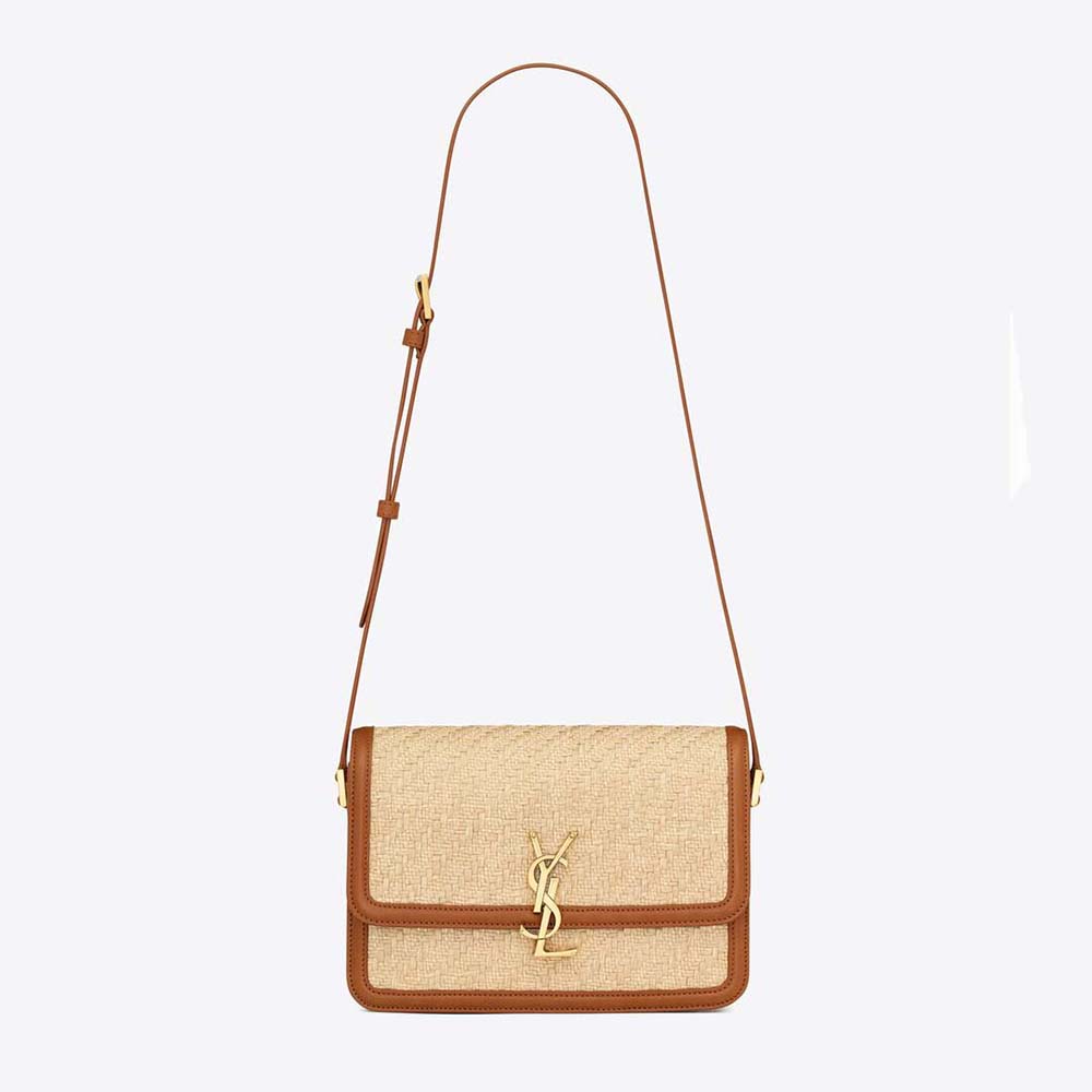 Saint Laurent YSL Women Solferino Medium Satchel in Raffia and Vegetable-Tanned 
