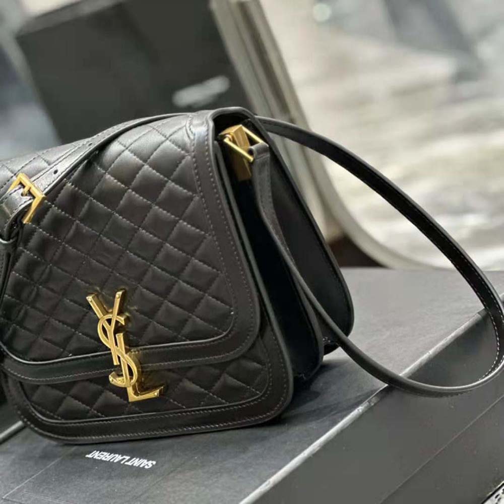 Saint Laurent YSL Women Solferino Medium Supple Satchel in Quilted Lambskin-Black - image 7