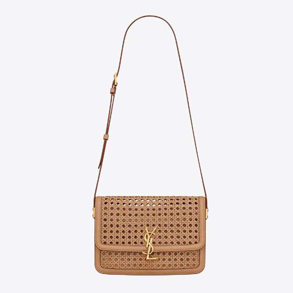 Front view of Saint Laurent YSL Women Solferino Medium brown canework bag