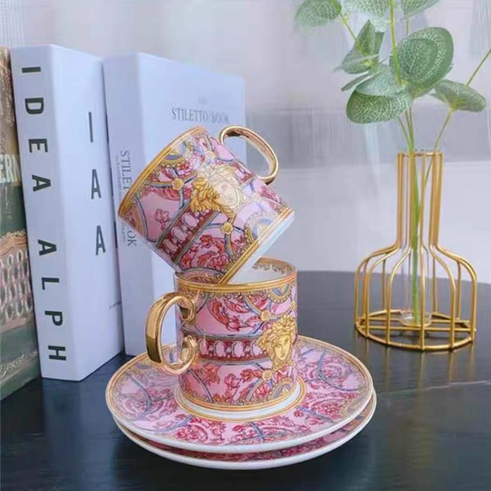 Versace Scala Del Palazzo Coffee Set with cup and matching saucer displayed