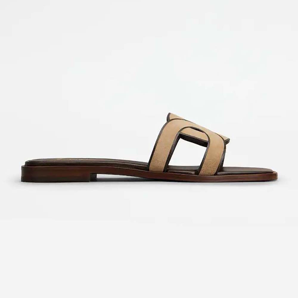 Side view of TODS Women Sandals in Leather-Beige showing sleek silhouette