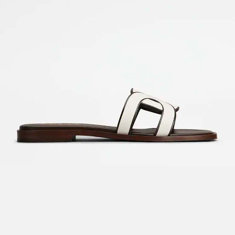 Side view of TODS Women Sandals in Leather-White showing buckle detail