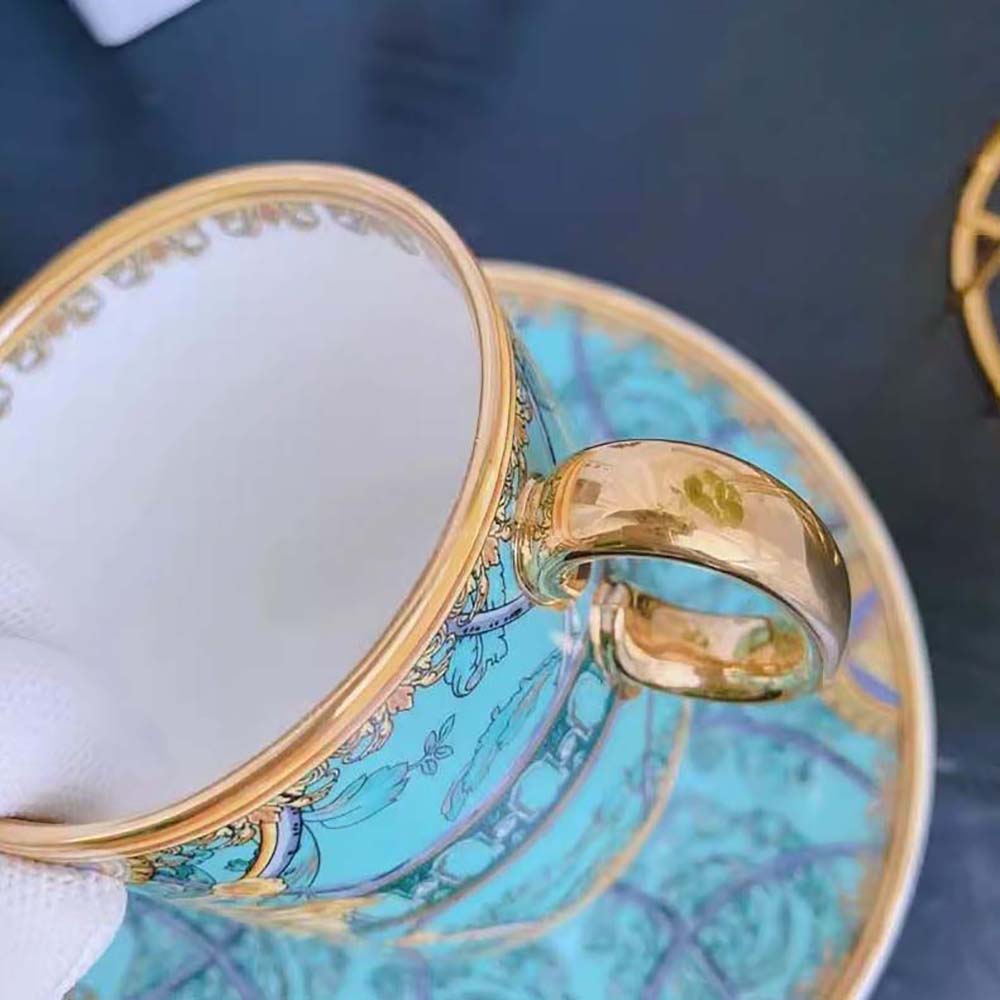 Versace Scala Del Palazzo Coffee Set Includes a Coffee Cup with Handle and a Matching Saucer-Blue - image 5