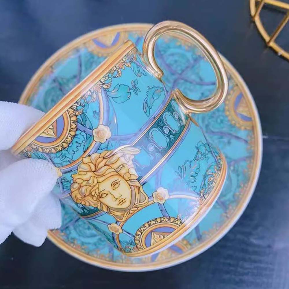 Versace Scala Del Palazzo Coffee Set Includes a Coffee Cup with Handle and a Matching Saucer-Blue - image 6