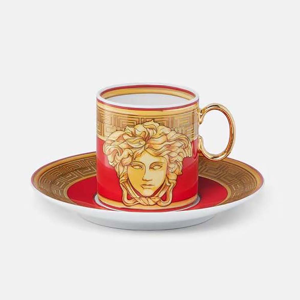 Front view of Versace Unisex Medusa Amplified Coffee Set in red