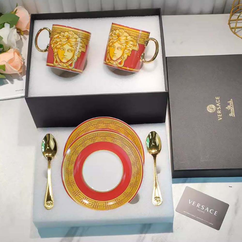 Side angle showing matching saucer with Versace Unisex Medusa Amplified Coffee Set