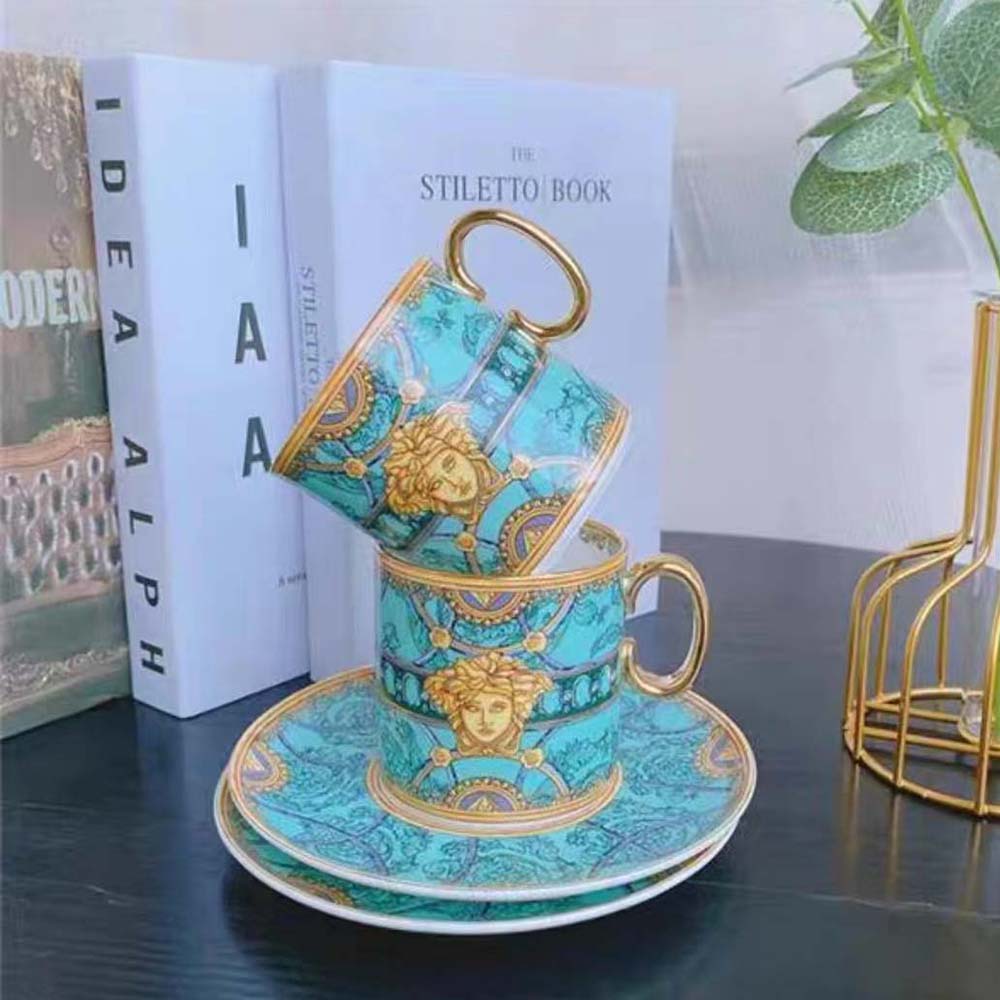 Versace Unisex Scala Del Palazzo Coffee Set Includes A Coffee Cup with Handle and A Matching Saucer-Blue - image 9