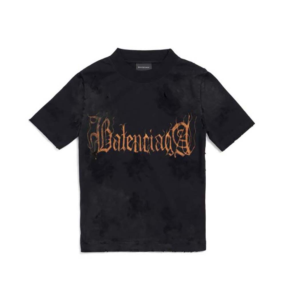 Front view of Balenciaga Women Heavy Metal Tight T-Shirt Small Fit in Black Faded