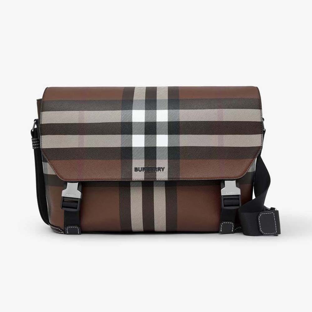 Front view of Burberry Men Large Wright Bag in Calf Leather-Brown