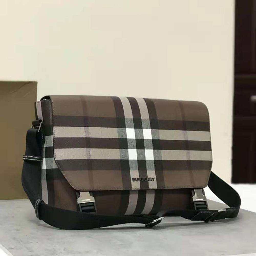 Side angle showing adjustable strap on Burberry Men Large Wright Bag