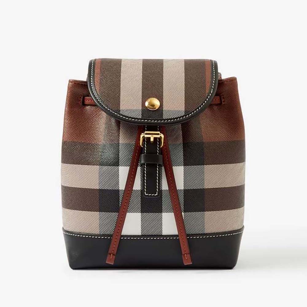Front view of Burberry Women Check Micro Backpack in Calf Leather