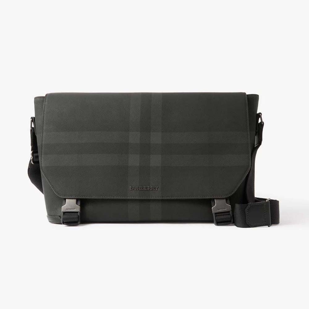 Front view of Burberry Men Large Wright Bag in Calf Leather-Black