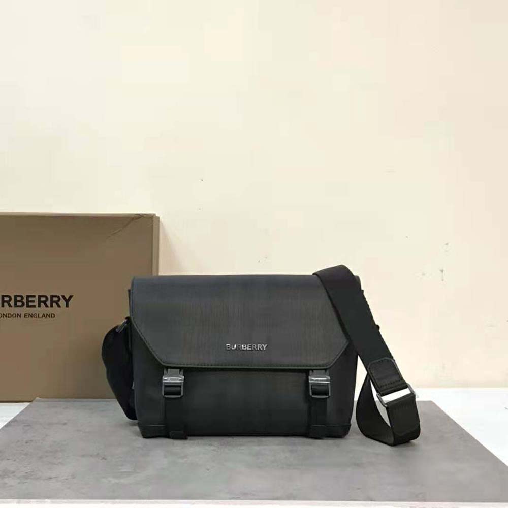 Close-up of silver-tone hardware on Burberry Men Large Wright Bag