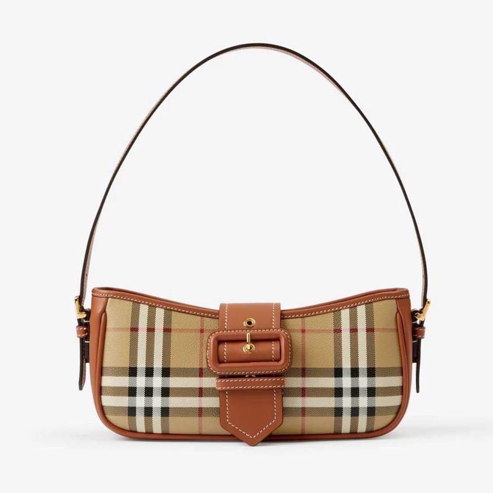 Front view of Burberry Women Sling Bag in Calf Leather brown