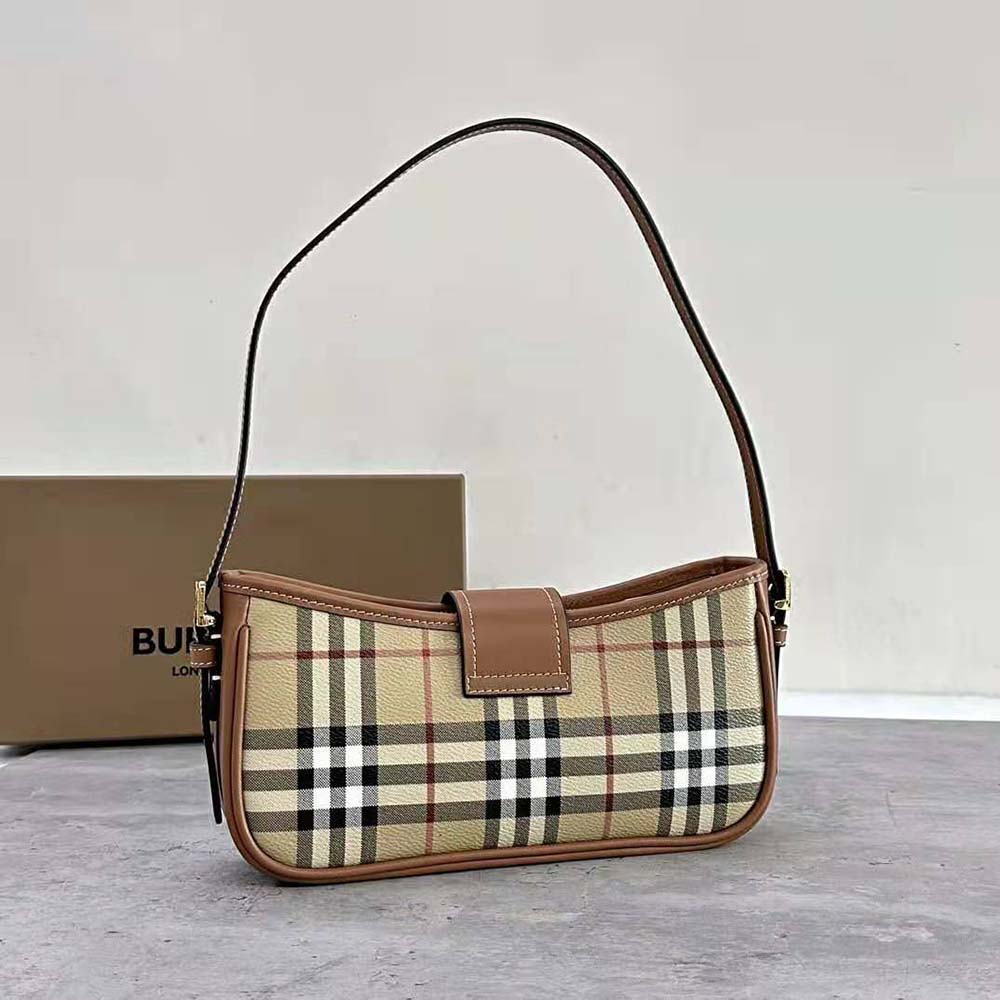 Side profile showing silhouette of Burberry Women Sling Bag in brown
