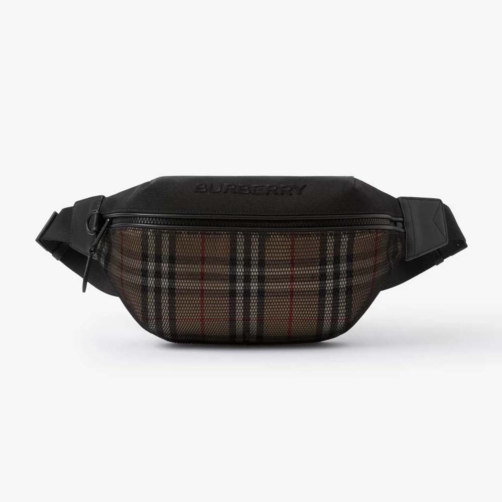 Front view of Burberry Women Sonny Belt Bag with embroidered lettering