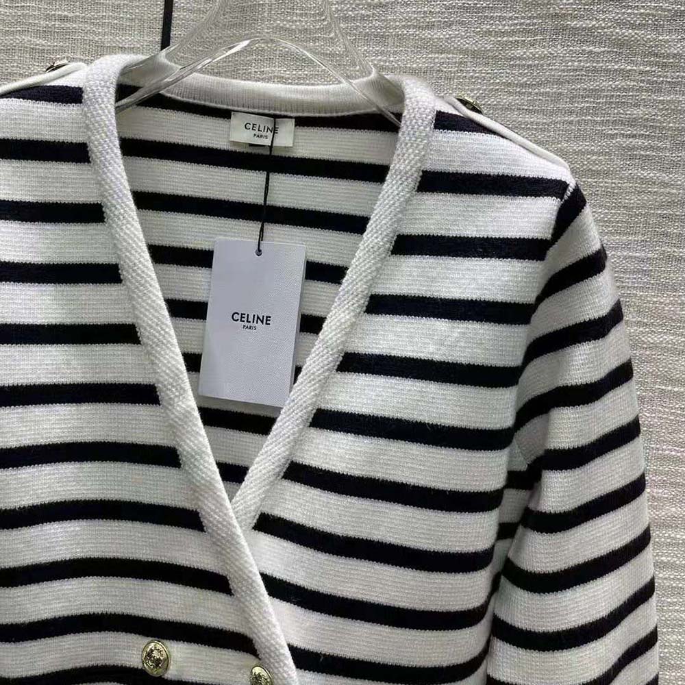 Celine Women Cropped Cardigan in Marinière Wool - image 4
