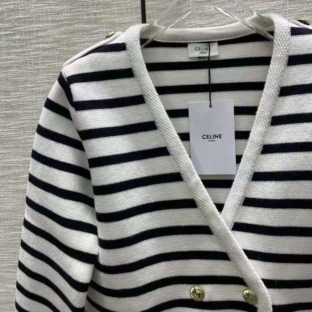 Celine Women Cropped Cardigan in Marinière Wool - image 6
