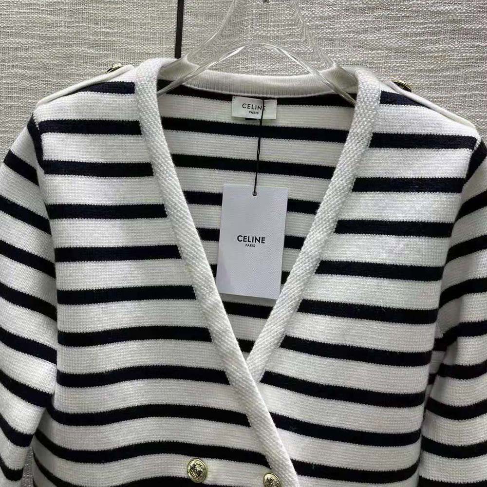Celine Women Cropped Cardigan in Marinière Wool - image 5