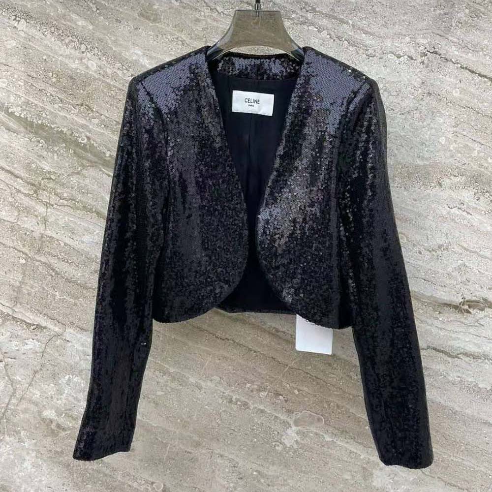 Close-up on embroidered detail of Celine Women Embroidered Bolero