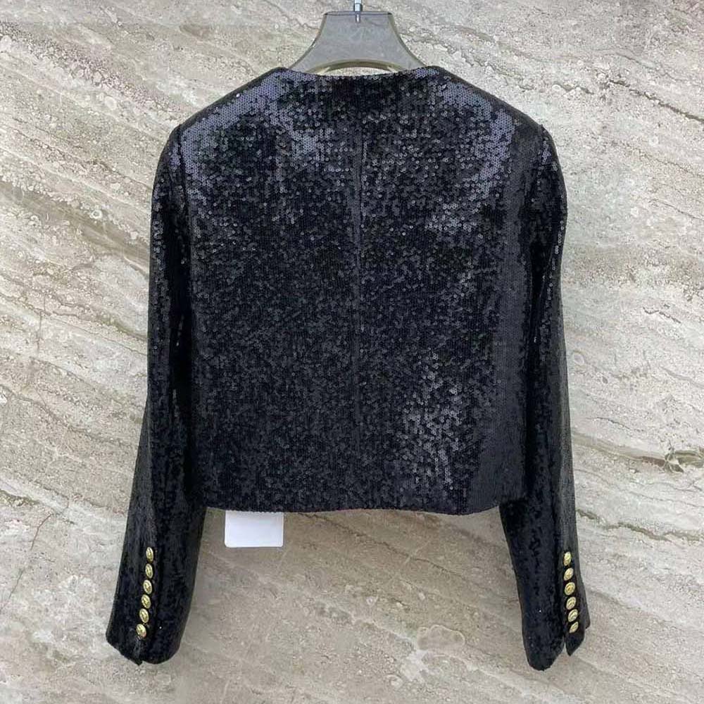 Side angle showing silhouette of Celine Women Embroidered Bolero in black