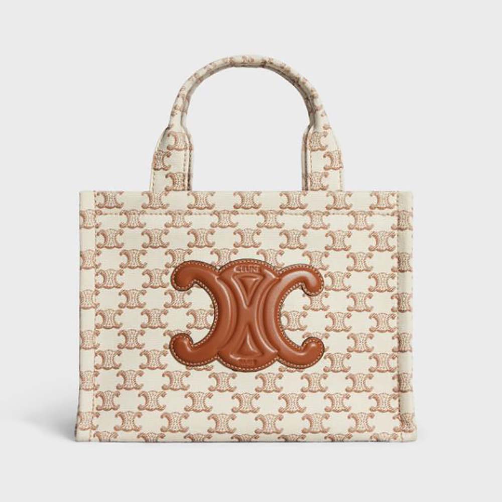 Front view of Celine Women Small Cabas Thais with beige calfskin