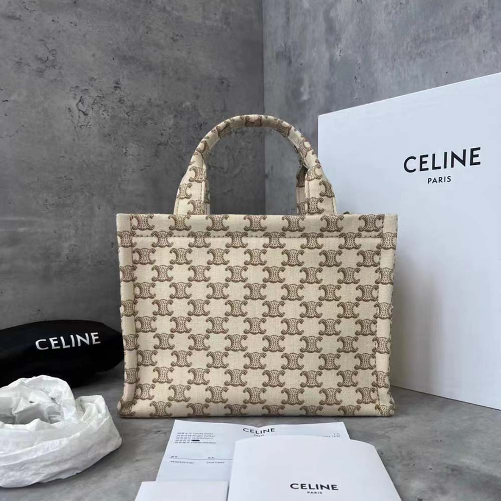 Side angle showcasing Triomphe canvas print on Celine Women Small Cabas Thais
