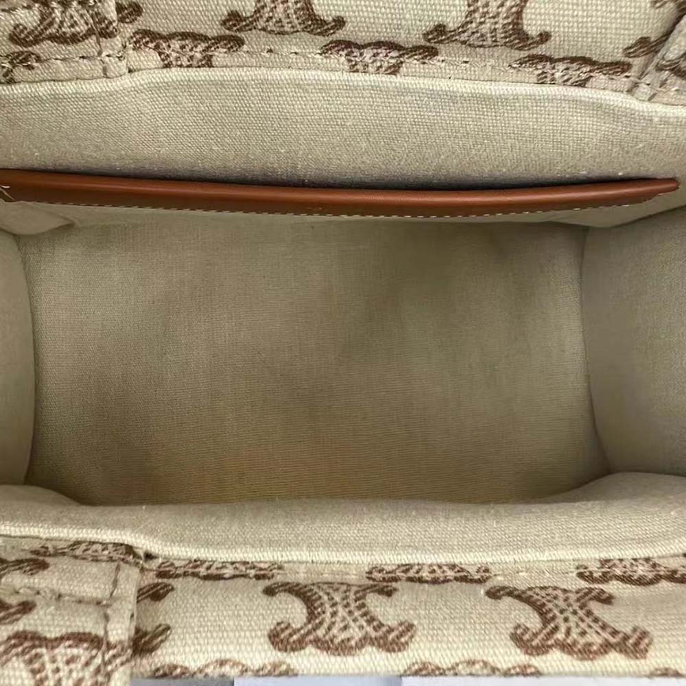 Celine Women Small Cabas Thais in Textile with Triomphe Canvas Print and Calfskin-Beige - image 6