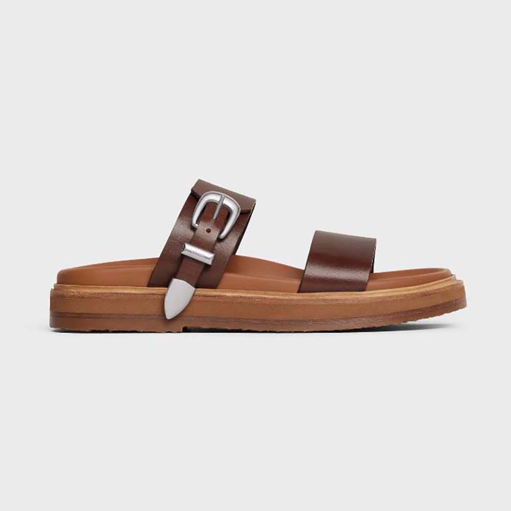 Side view of Celine Women Tippi in Calfskin sandal in brown