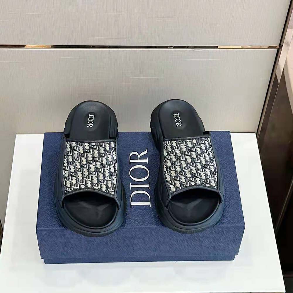 Top-down angle showing slip-on design of Dior Men H-town Sandal Black Rubber