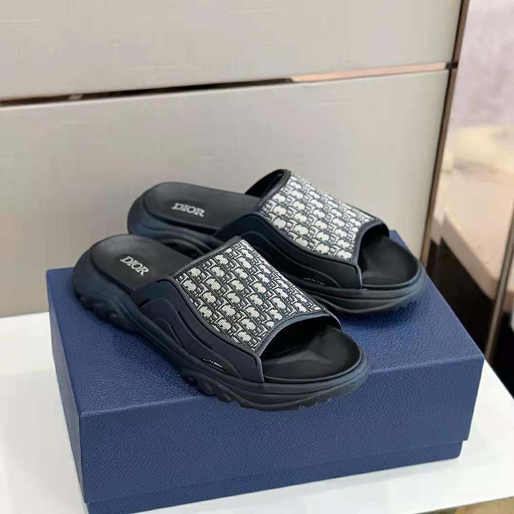 Dior Men H-town Sandal Black Rubber with Beige and Black Dior Oblique Jacquard - image 4