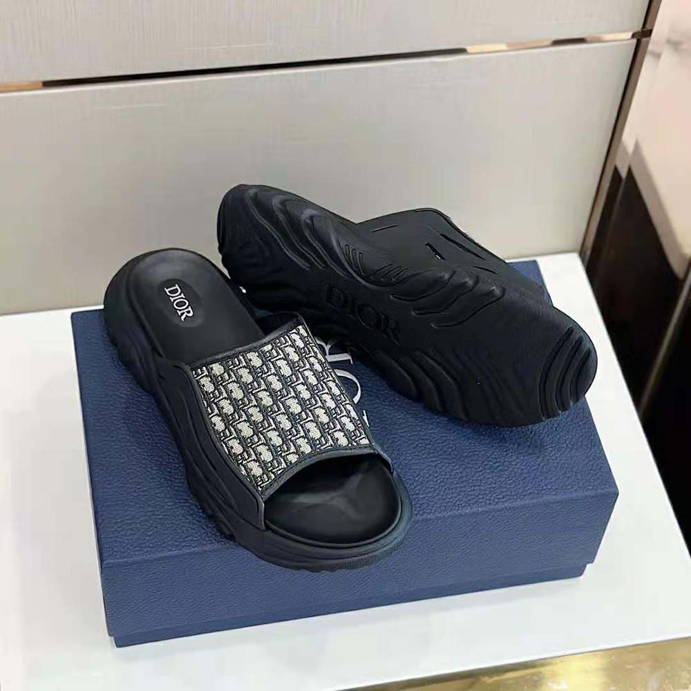 Dior Men H-town Sandal Black Rubber with Beige and Black Dior Oblique Jacquard - image 7